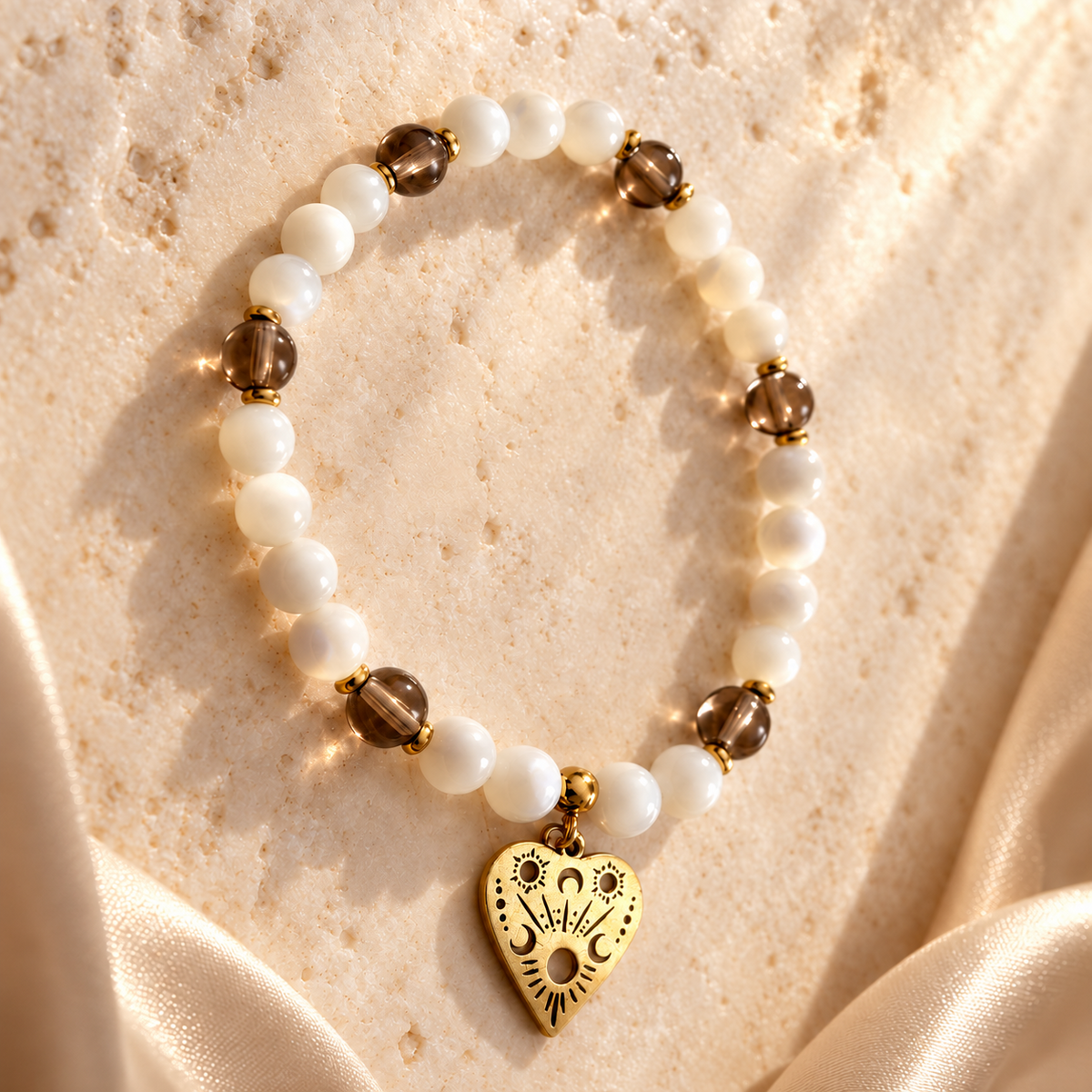 Bracelet Perle de Nacre & Quartz fumé